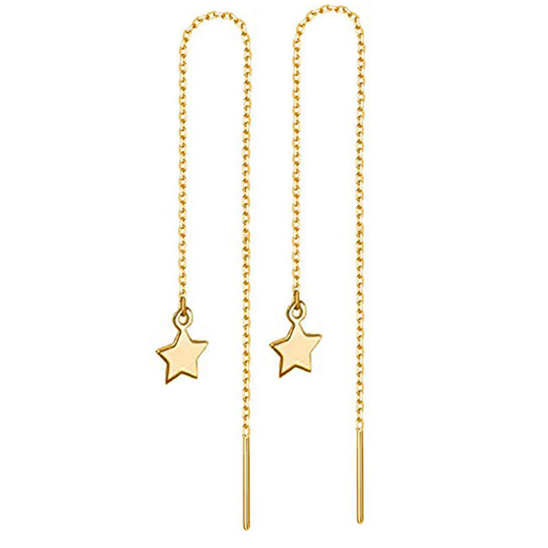Titanium steel tassel star ear threads, minimalist crystal ball metal bar pendant long ear threads earrings