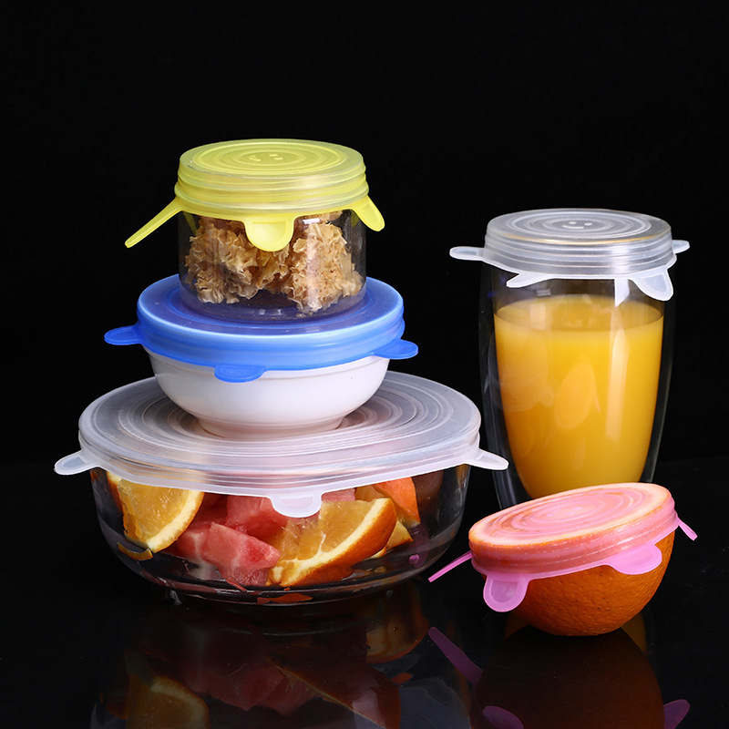 US/EU Standard Silicone 6-Piece Freshness Cover Stretch Bowl Cover Refrigerator Microwave Plastic Wrap Leak-Proof Sealing