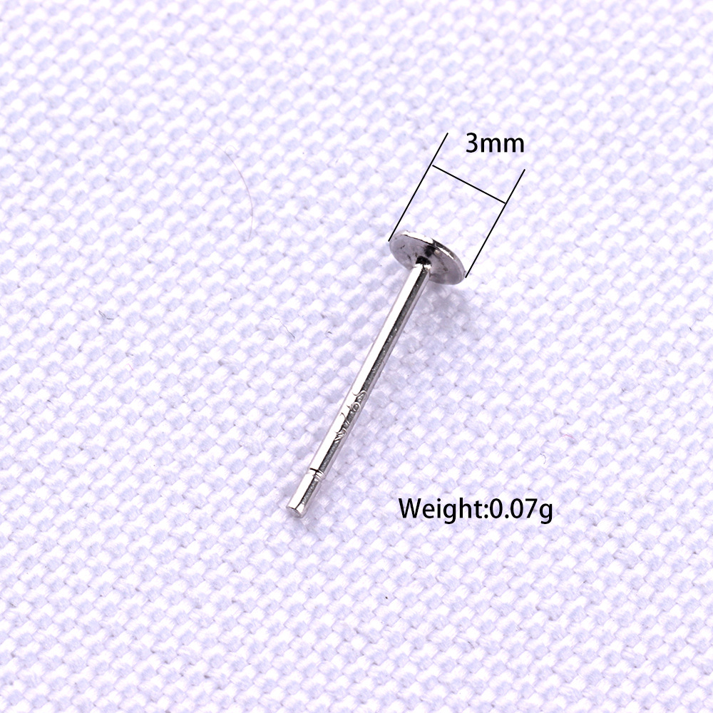 S925 sterling silver flat head earring studs DIY handmade earring ear accessories pearl flat support flat bottom ear needle electroplated