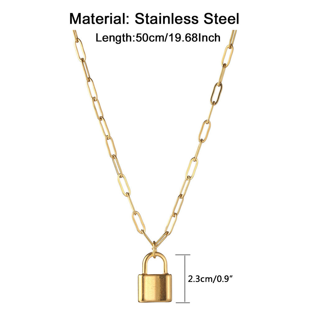 Stainless steel square chain neck chain, minimalist lock pendant paperclip short necklace, women's collarbone chain