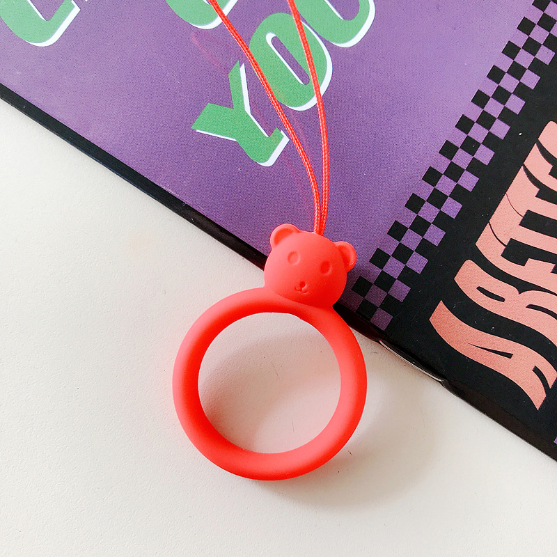 Silicone Ring Lanyard Cartoon Bear Liquid Silicone Phone Case Earphone Case USB Drive Short Pendant Hand Warmer Keychain