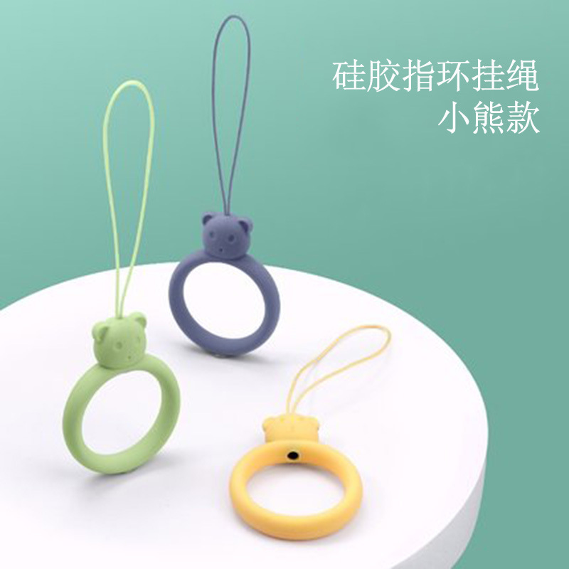 Silicone Ring Lanyard Cartoon Bear Liquid Silicone Phone Case Earphone Case USB Drive Short Pendant Hand Warmer Keychain
