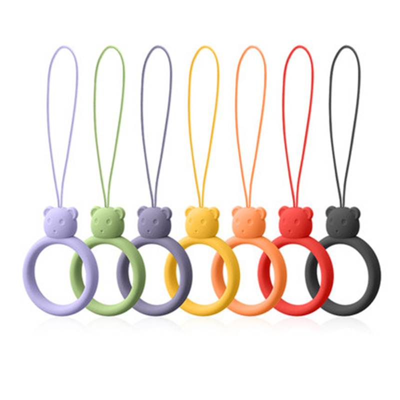 Silicone Ring Lanyard Cartoon Bear Liquid Silicone Phone Case Earphone Case USB Drive Short Pendant Hand Warmer Keychain