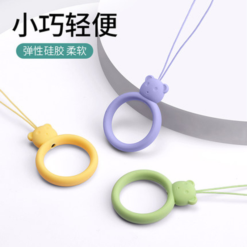 Silicone Ring Lanyard Cartoon Bear Liquid Silicone Phone Case Earphone Case USB Drive Short Pendant Hand Warmer Keychain
