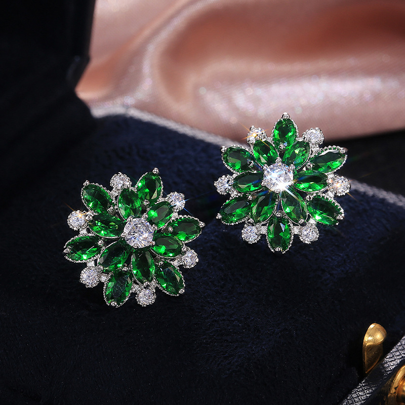 Cao Shi eBay New Luxurious Sunflower Double-Layer Zircon Women's Earrings Women's Copper Ear Accessories