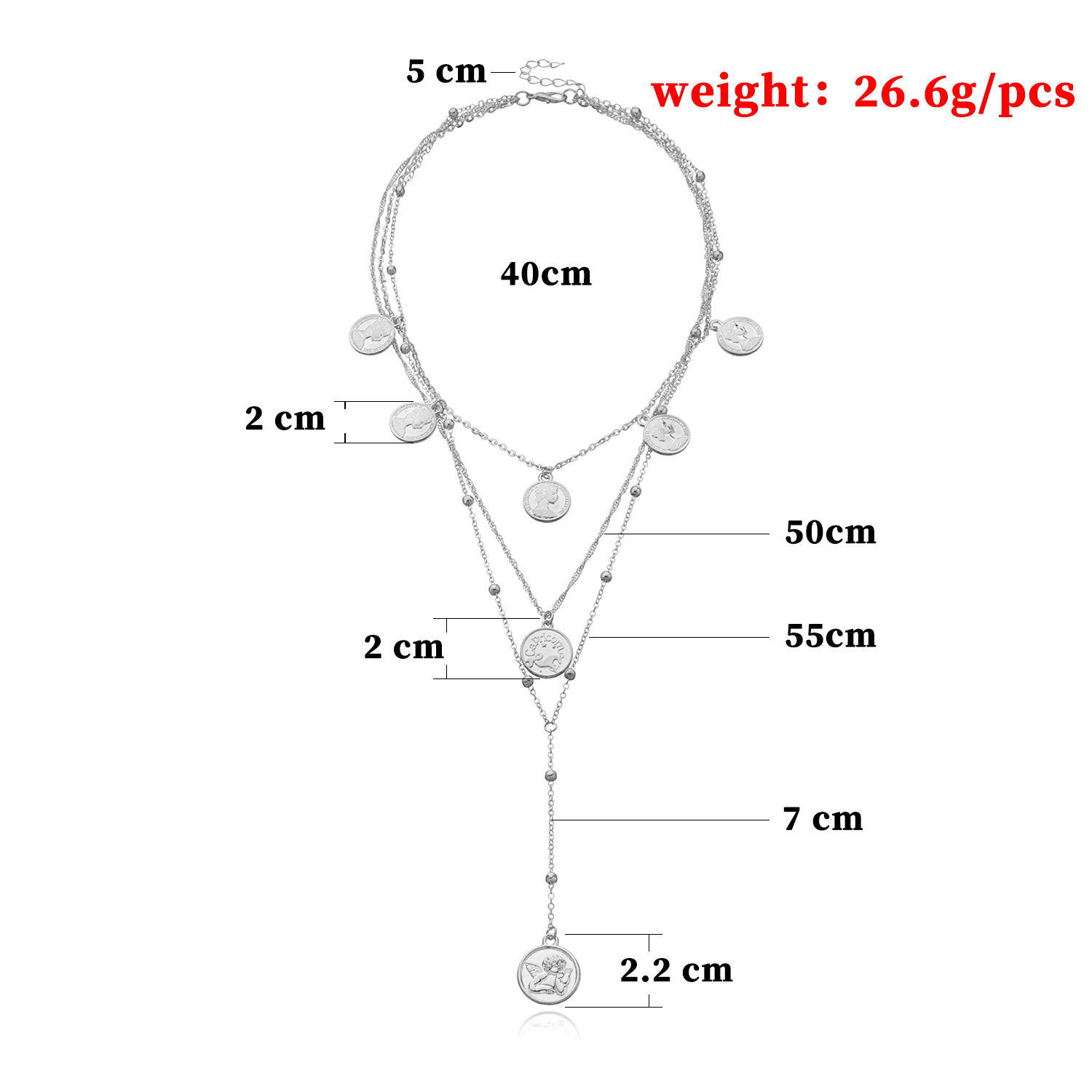 Accessories Multi-layer Alloy Round Plate Round Bead Long Necklace for Women New Necklace