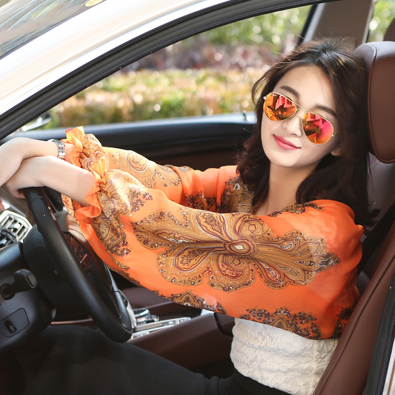 Summer New Multi-Use Chiffon Print Sun Protection Shawl Outdoor Cycling UV Protection Arm Sleeves