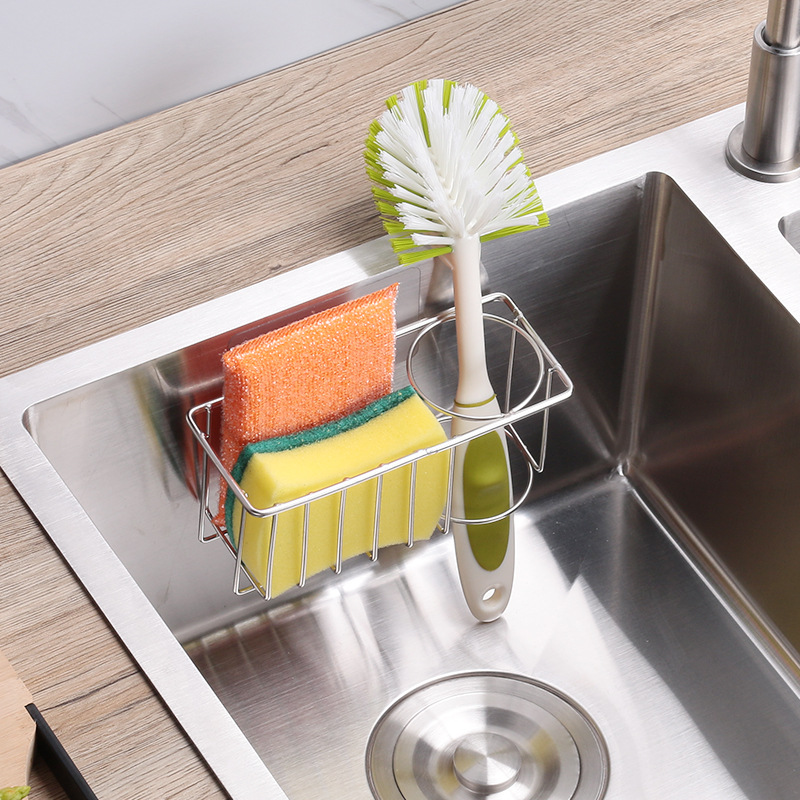 Stainless Steel Kitchen Sink Storage Basket, Sink Drain Basket, Scouring Pad Sponge Storage Rack Double Layer