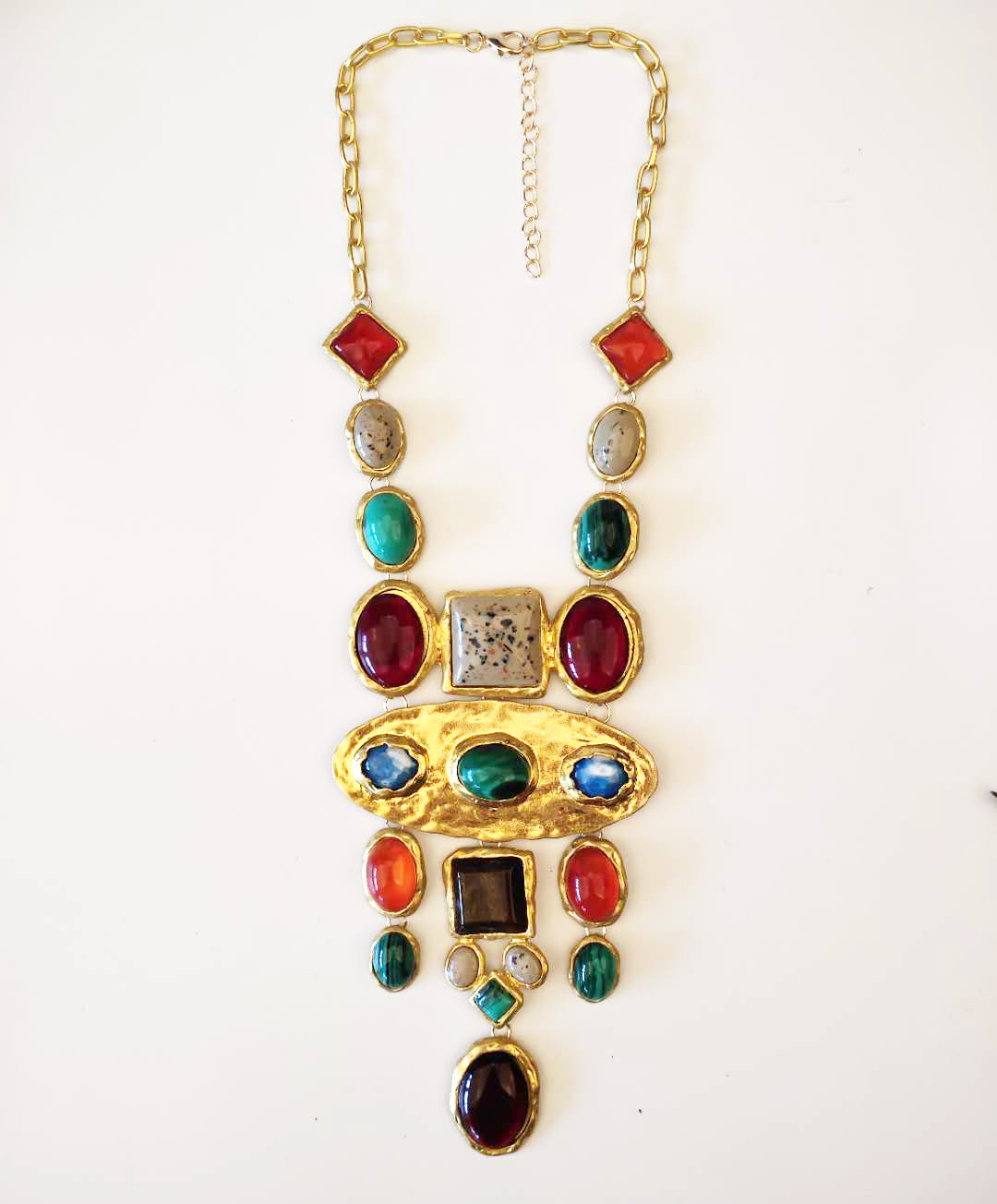 Wind ZA Baroque geometric gem long necklace court style sweater chain