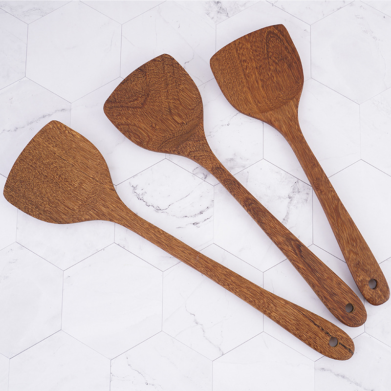 Home Unpainted Chicken Wing Wood Spatula Non-stick Pan Wooden Spatula Long Handle Stir-fry Spatula Wooden Spatula Kitchen Tool Set