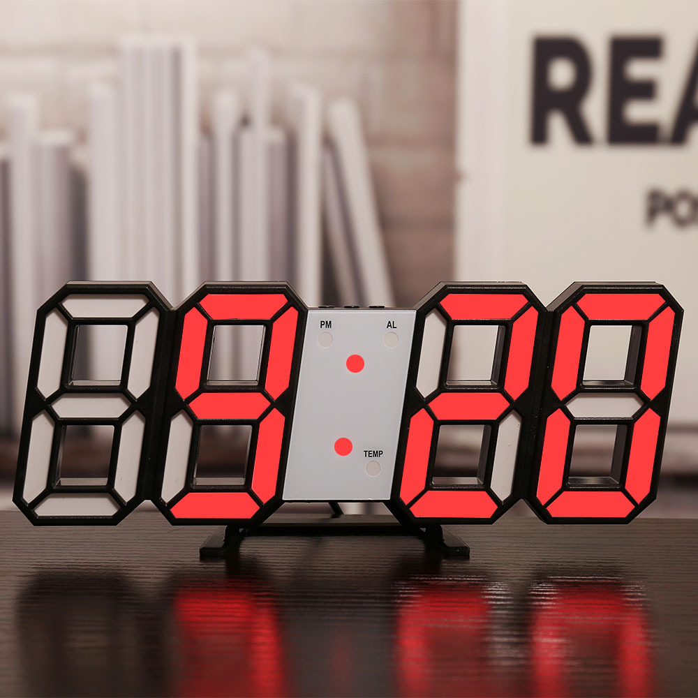 3D Clock Smart LED Digital Alarm Clock Electronic Clock Living Room Wall Clock Indoor Thermometer Alarm