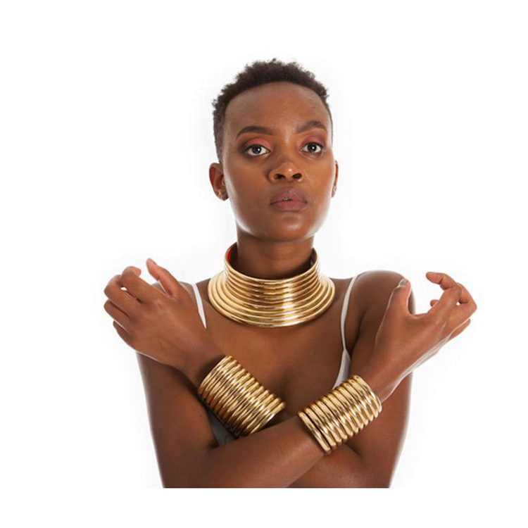 African tribe l collar bracelet set exaggerated necklace double hand ring hand circle combination choker set