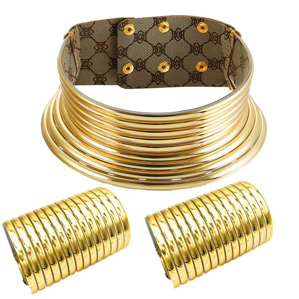 African tribe l collar bracelet set exaggerated necklace double hand ring hand circle combination choker set