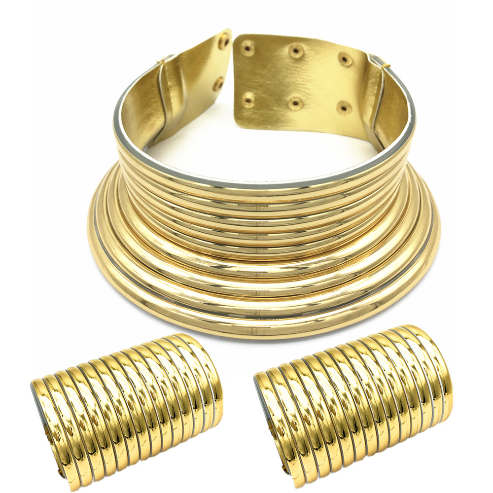 African tribe l collar bracelet set exaggerated necklace double hand ring hand circle combination choker set