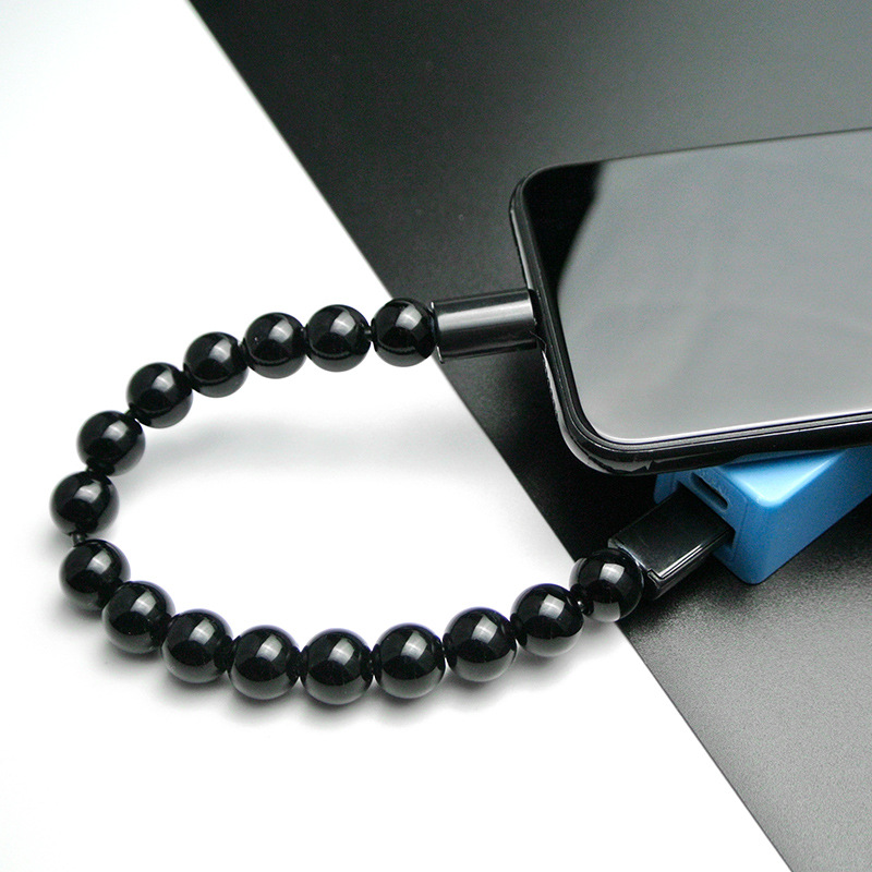 Data cable portable short bracelet-style Buddha bead charging cable for Apple Huawei Type-C Android universal
