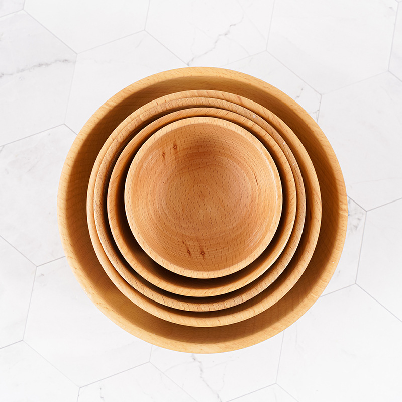 Beech Wood Home Rice Bowl Japanese Wooden Bowl Customizable Engraved Logo Kitchen Tableware Solid Wood Bowl