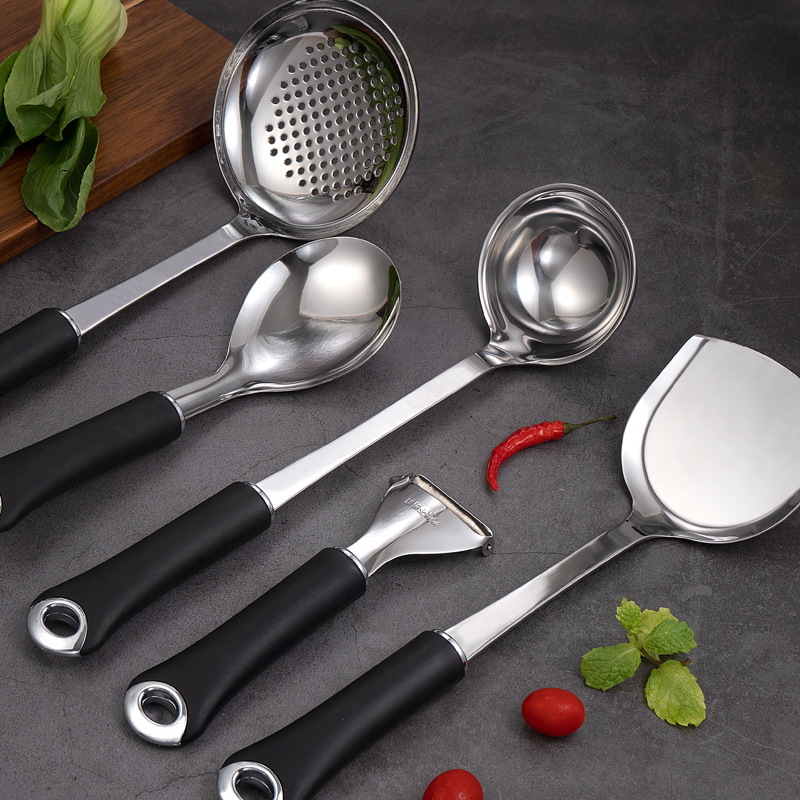 Stainless Steel Soup Spoon Slotted Spoon Kitchen Utensil Set Wok Spatula Oil Separating Spoon Ice Cream Spoon Egg Beater Stir-fry Spoon High Temperature Resistant