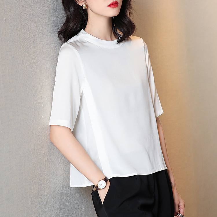 2026 Summer New S311 Half Sleeve Blouse 19 Momme Silk Stretch Satin Five-Quarter Sleeve Shirt Women