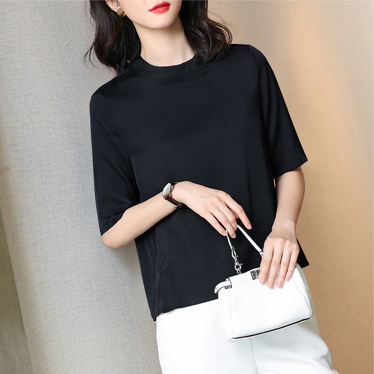 2026 Summer New S311 Half Sleeve Blouse 19 Momme Silk Stretch Satin Five-Quarter Sleeve Shirt Women