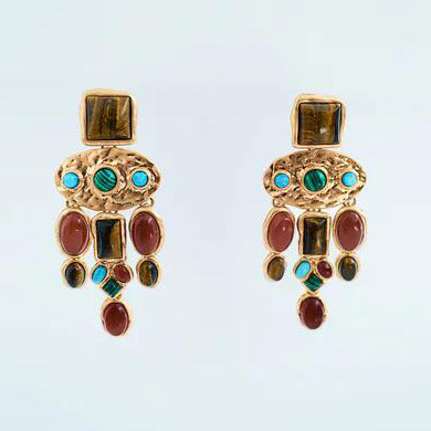 Big brand ZA Baroque style luxury mixed gem geometric pendant earrings