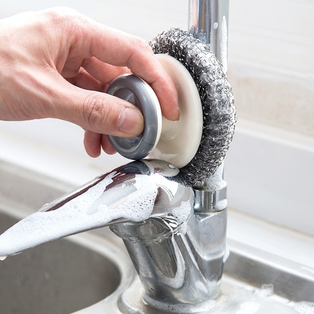 Practical stainless steel handle cleaning ball, kitchen supplies, dishwashing brush, steel wool pot cleaning brush
