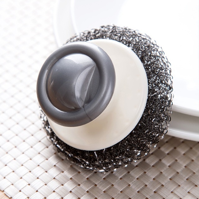 Practical stainless steel handle cleaning ball, kitchen supplies, dishwashing brush, steel wool pot cleaning brush