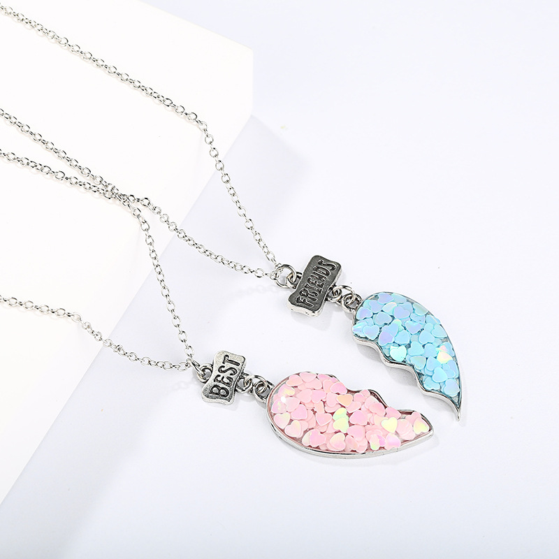 Resin Cartoon Alloy Accessories New Glitter Heart Shape Children's Necklace Set for Friends