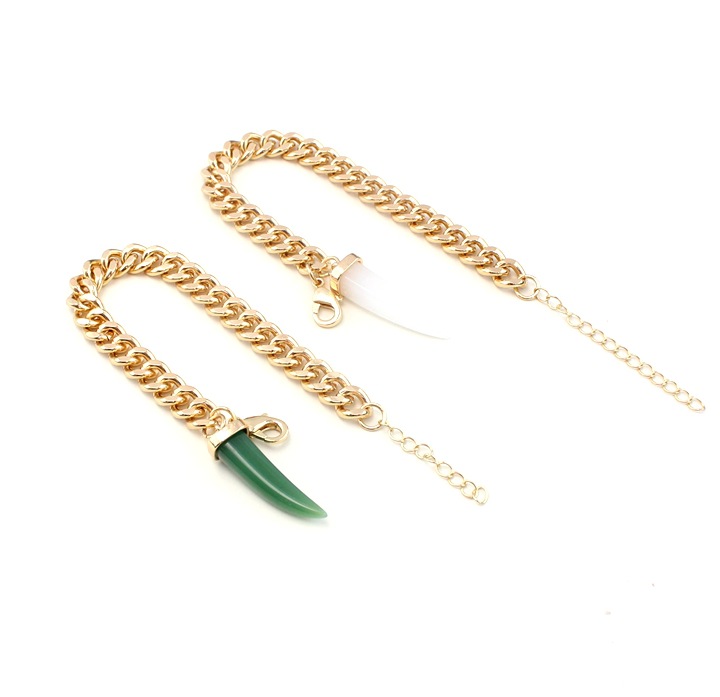 Exquisite ornament, ivory-shaped white and green textured chain minimalist bracelet