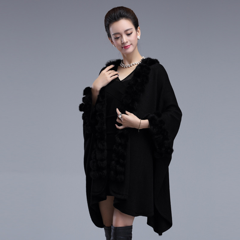 3038# Autumn Winter New Fur Shawl Cape Plus Size Shawl Knitted Shawl Coat Women
