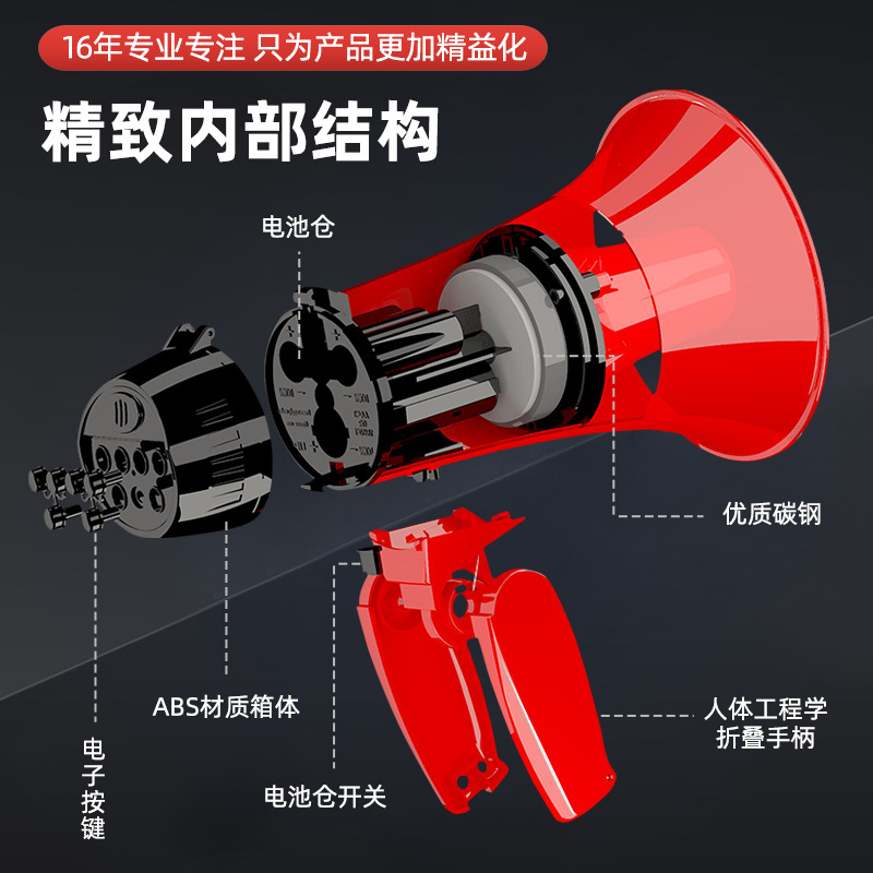 Recordable broadcaster and megaphone in red for sales promotion and voice horn