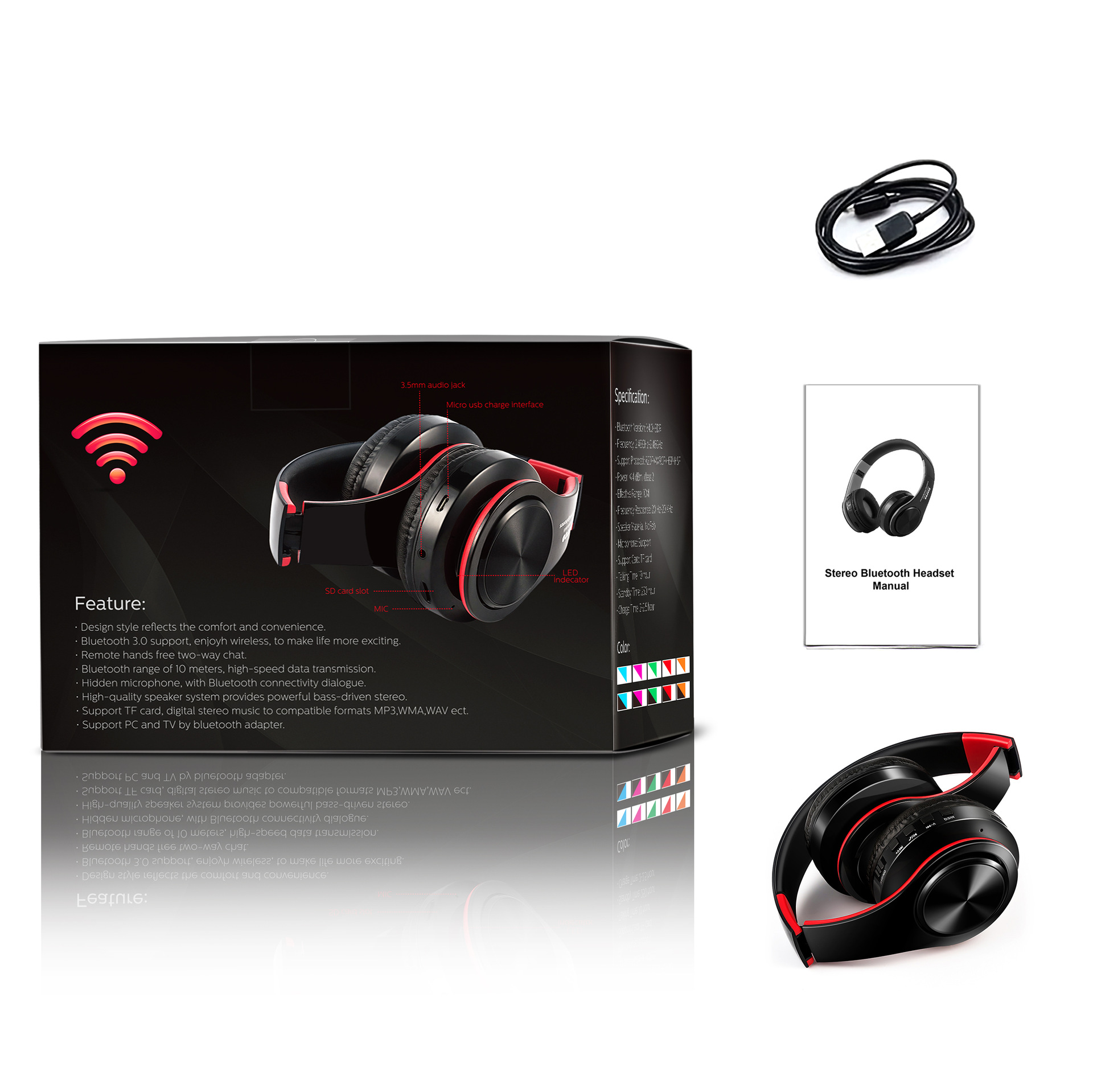 Over-ear Bluetooth headphones wireless microphone plug TF card stereo headphones OEM