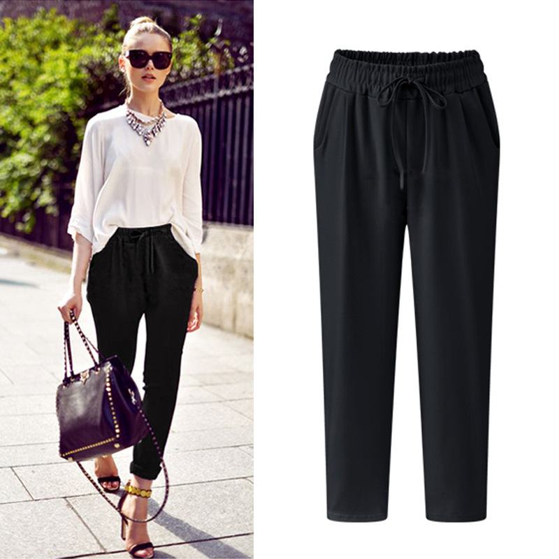 Summer new cotton linen women's trousers thin cropped pants plus size loose linen casual pants fat mm pants