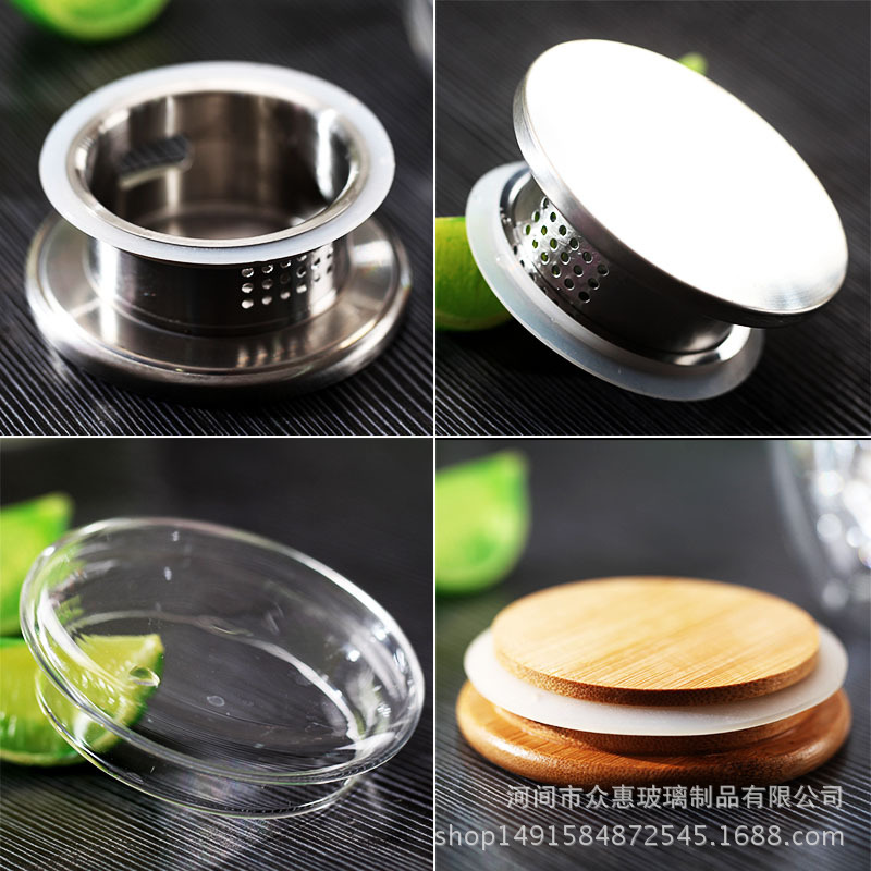 Household thickened large capacity heat-resistant glass cold water straight body tea pot, bamboo lid heat-resistant juice steel lid water pitcher