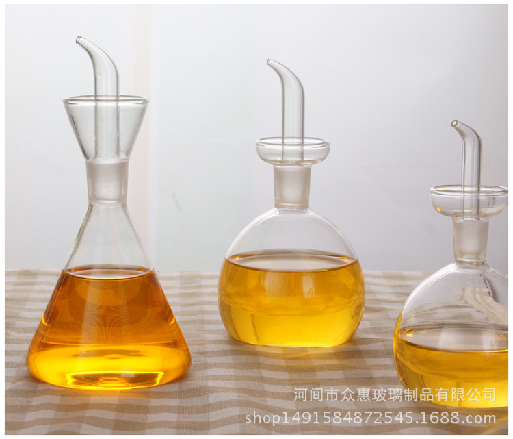 Glass oil bottle, seasoning bottle, oil vinegar bottle set, oil bottle, household kitchen transparent oil pouring bottle