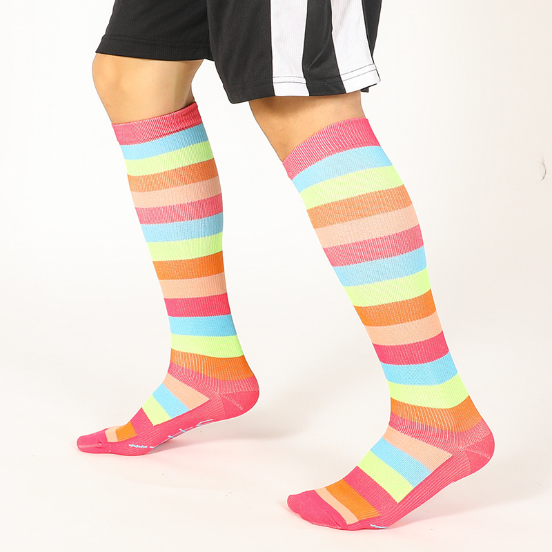 Socks, men's casual sports mid-calf socks, breathable and sweat-absorbing women's striped long socks imitation nylon socks