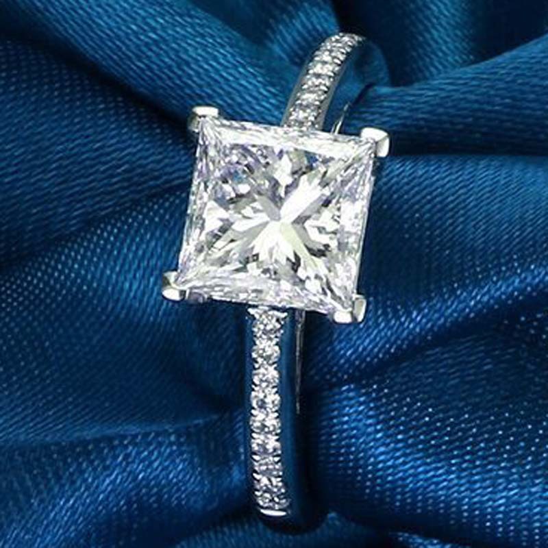 JZ027 Japanese and Korean Princess Square Diamond Ring Four-Prong Square Carat Diamond Ring for Women Simulated Diamond Ring Wedding Simple