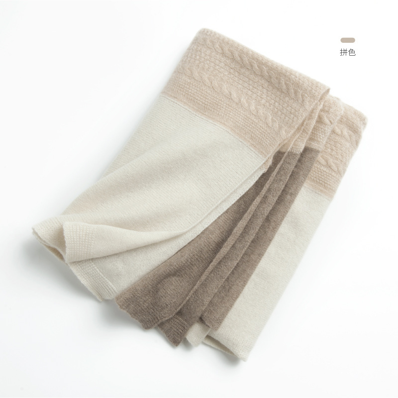 Inner Mongolia pure cashmere three-color color-blocked knitted scarf women's contrast color shawl neck warmer