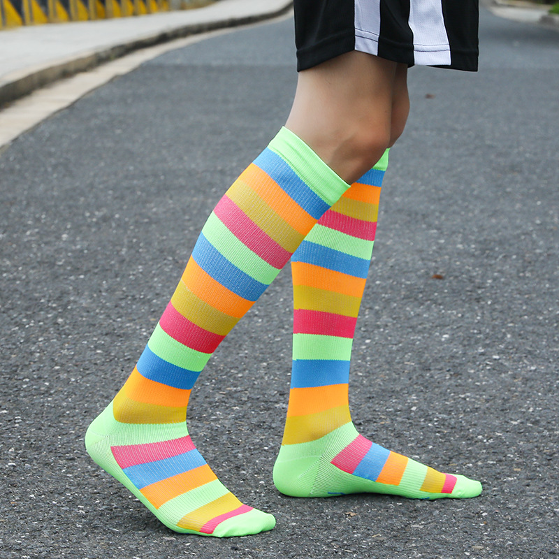 Socks, men's casual sports mid-calf socks, breathable and sweat-absorbing women's striped long socks imitation nylon socks