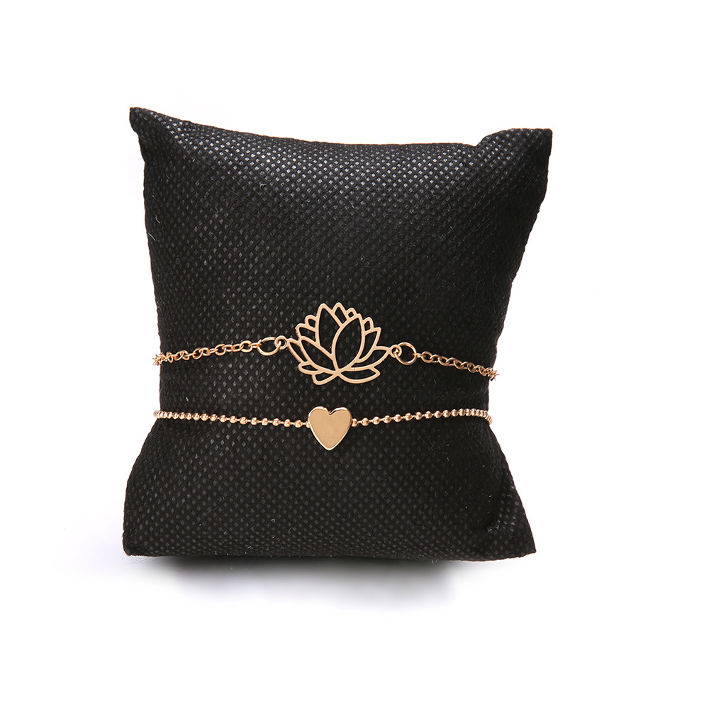 New minimalist women's hollow lotus and heart bracelet set of 2 pieces