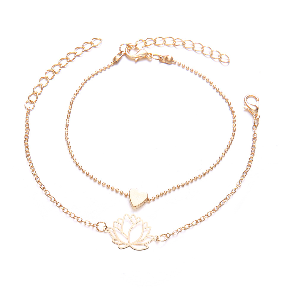 New minimalist women's hollow lotus and heart bracelet set of 2 pieces