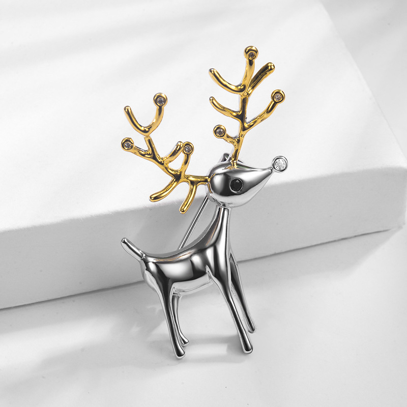 Set Zircon Christmas Reindeer Brooch Women Suit Pin Coat Accessories