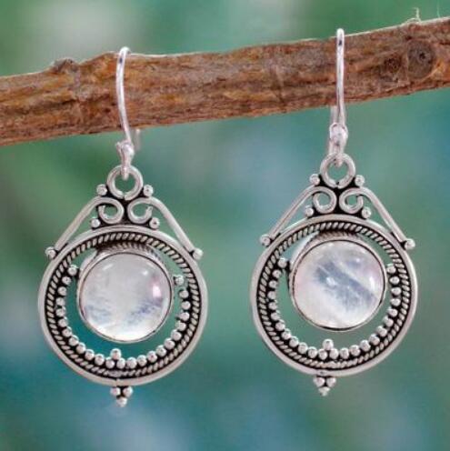 Ruby Topaz Drop Earrings Women's Wedding Moonstone Earrings Jewelry