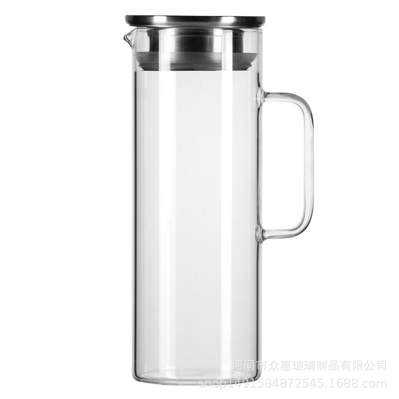 Household thickened large capacity heat-resistant glass cold water straight body tea pot, bamboo lid heat-resistant juice steel lid water pitcher