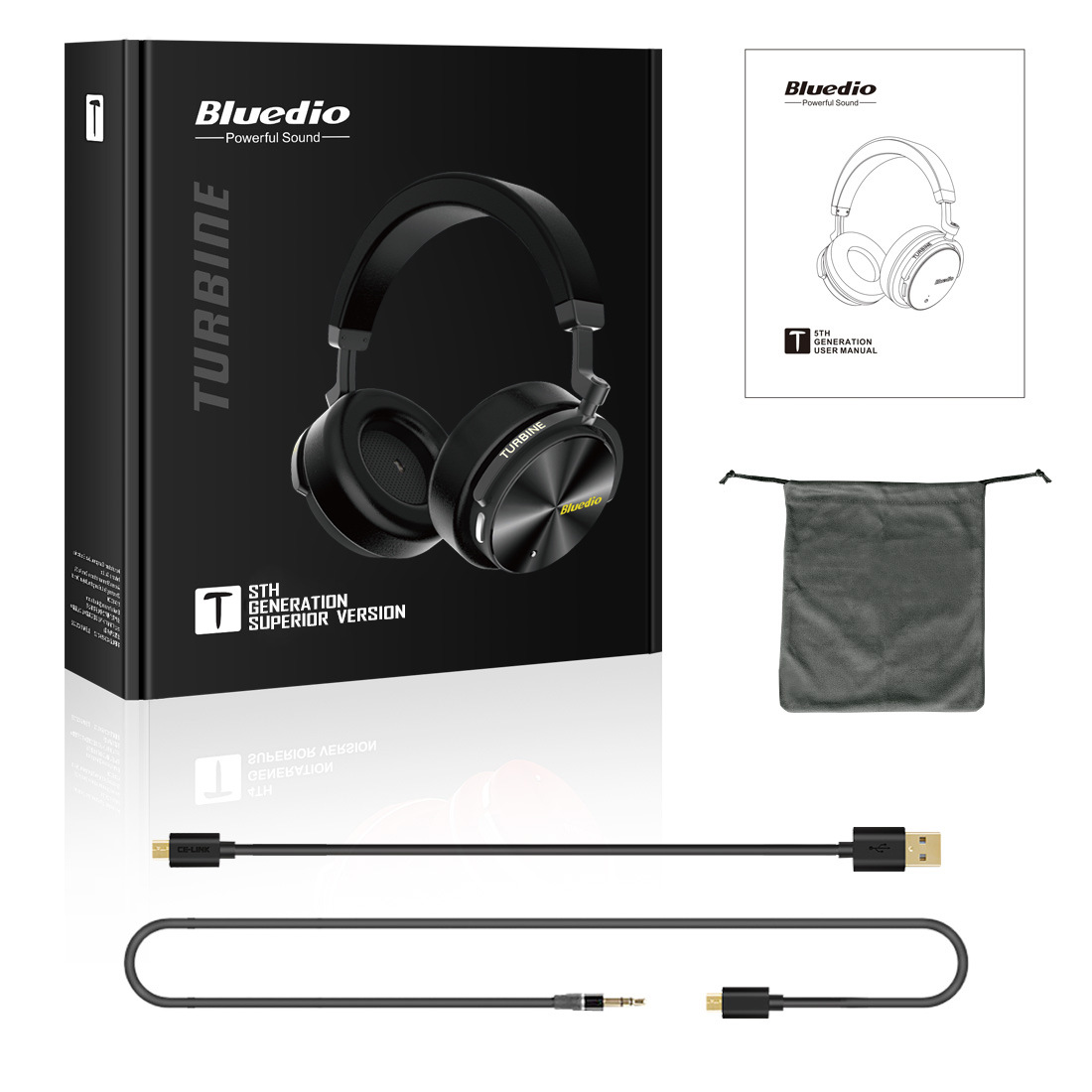 Bluedio T5 Bluetooth Headphones Active Noise Cancelling Over-Ear Wireless Headphones ANC Dual-Ear Stereo Universal Headphones