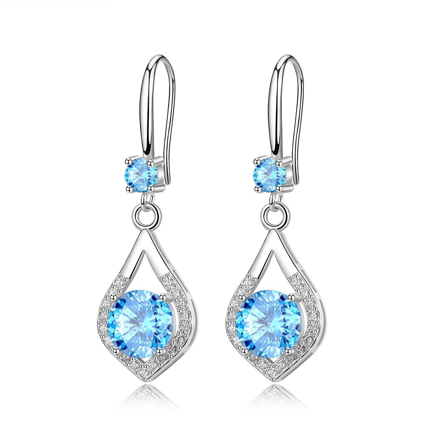 Silver-plated earrings, multi-colored earrings, new shiny zirconium earrings with large diamonds and long drop earrings, white copper