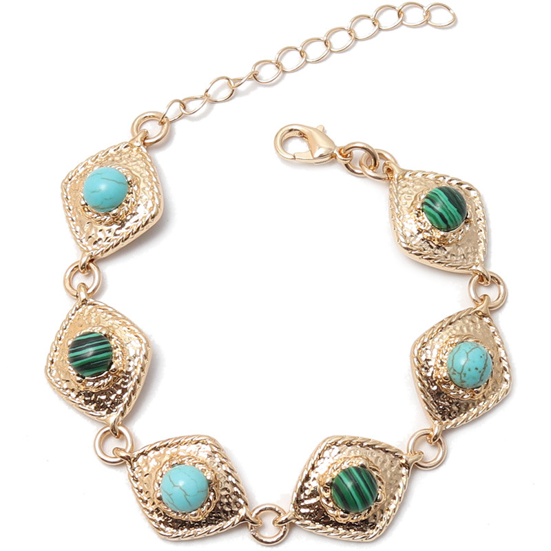 Wind Accessories Alloy Inlaid Turquoise Exquisite Textured Baroque Bracelet