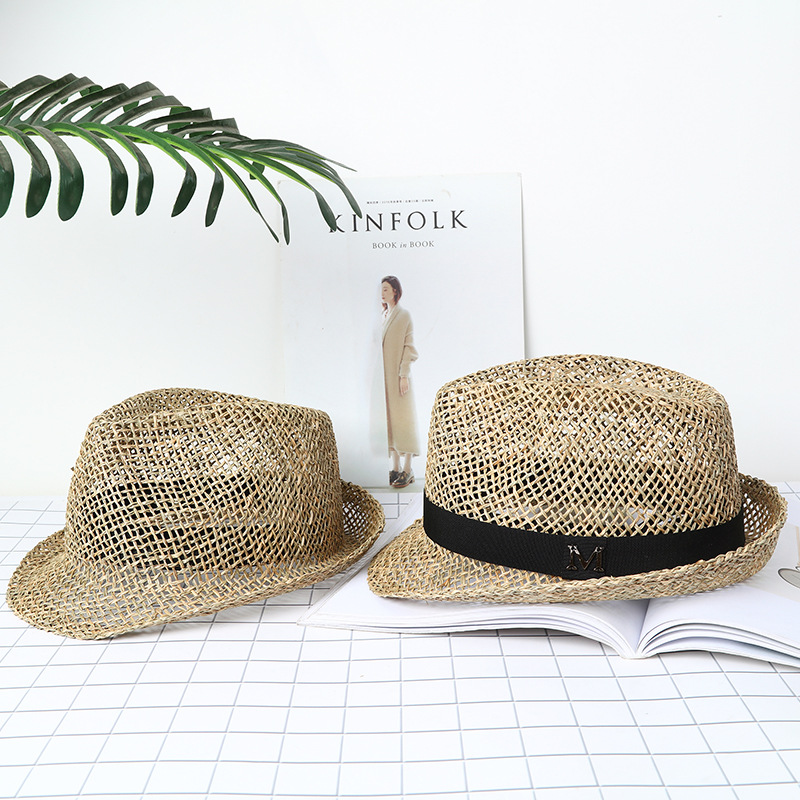 Straw Hat Summer Hollow Sun Hat Handmade Straw Outdoor Shaped Fedora Octagonal Hat