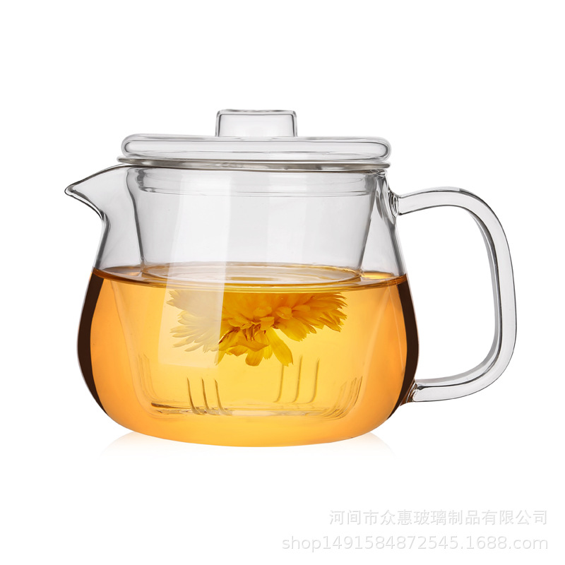 Thickened heat-resistant glass flower tea pot tea set with inner filter, small penguin pot, high borosilicate tea brewing pot