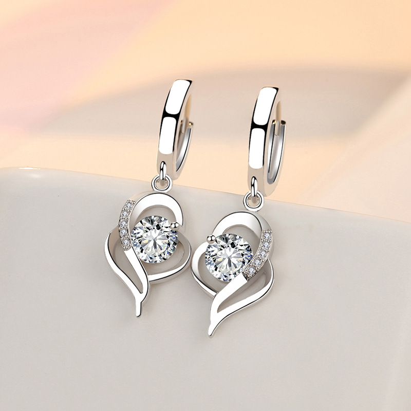 Earrings with you in my heart for women, long new heart-shaped earrings, white copper jewelry