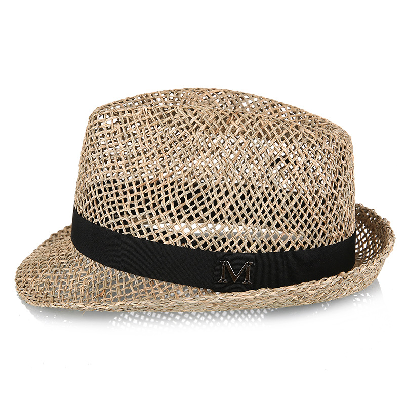 Straw Hat Summer Hollow Sun Hat Handmade Straw Outdoor Shaped Fedora Octagonal Hat